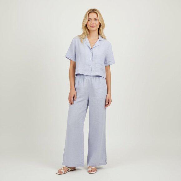 Faithfull the Brand Pants - Faithfull The Brand SET Lavender Linen Scelsi Wide Flair High Waist Pants & Top